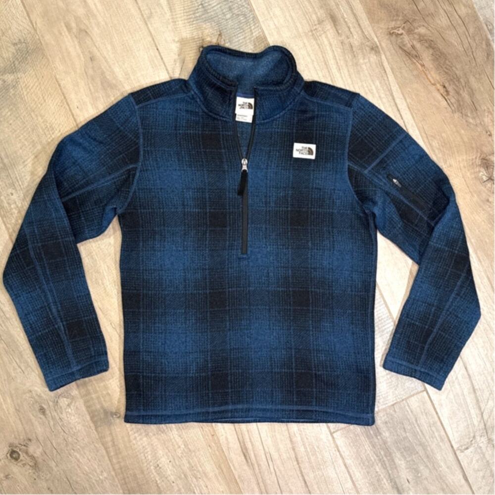 The North Face - Men’s 1/2 Zip Blue Plaid Fleece Sweater RN#61661 Size Small